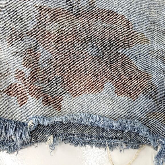 Free People Floral Print Denim Jean Shorts Faded Raw Hem Distressed Destroyed 29 - Picture 4 of 9